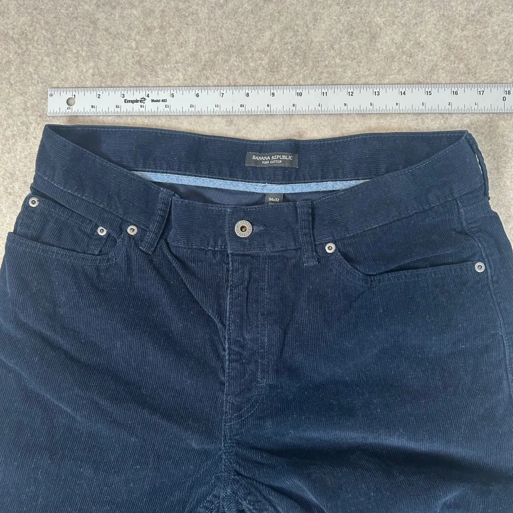 Banana Republic Corduroy Pants Mens 34x32 Navy Blue Pima Cotton Straight‎ Leg